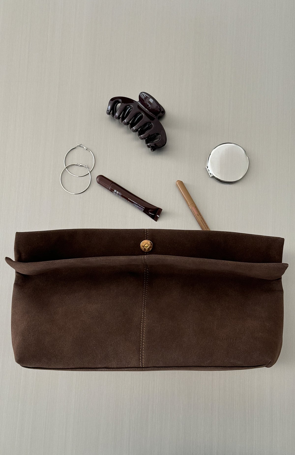 Cleo Clutch Bag Dark Chocolate Faux Suede