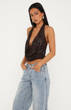 Come Back For More Cowl Halter Top Chocolate