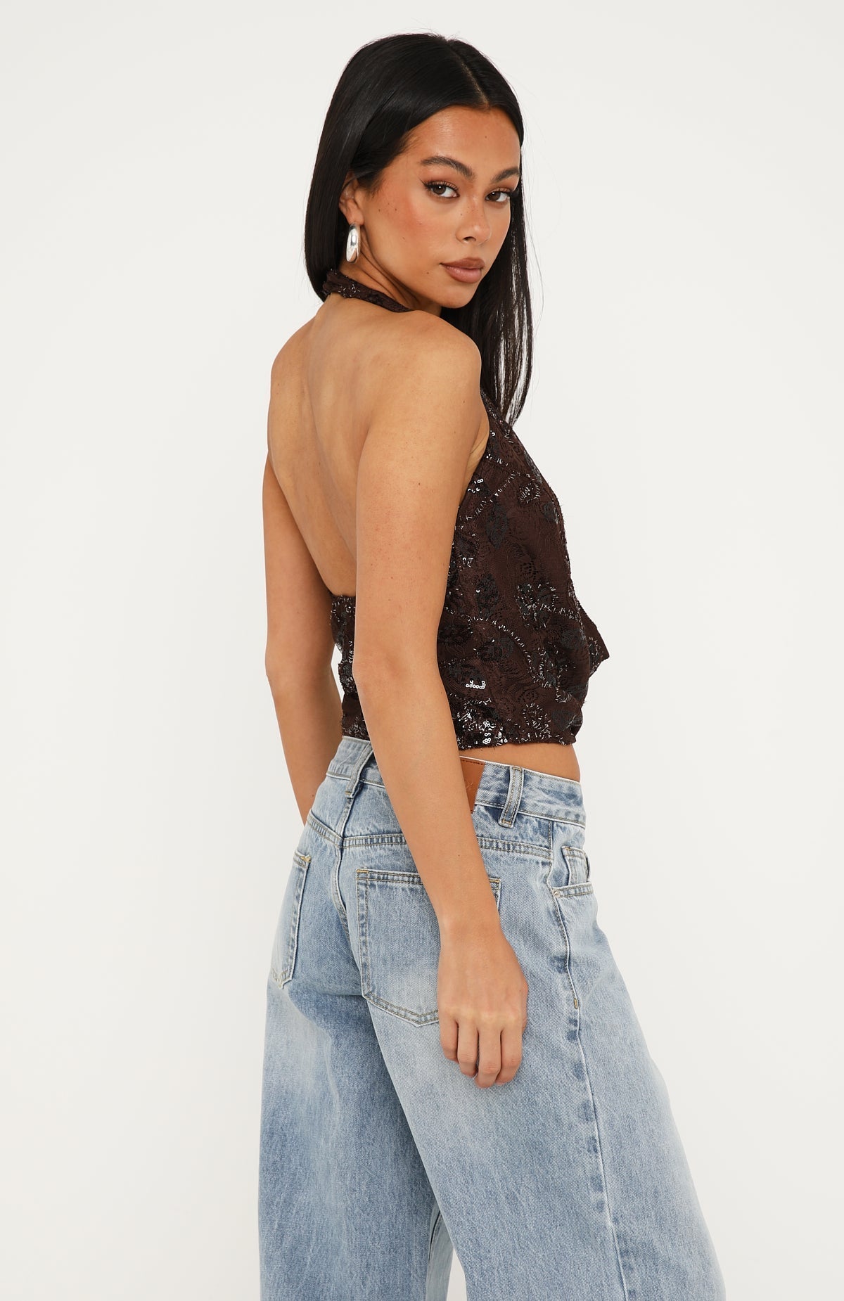 Come Back For More Cowl Halter Top Chocolate