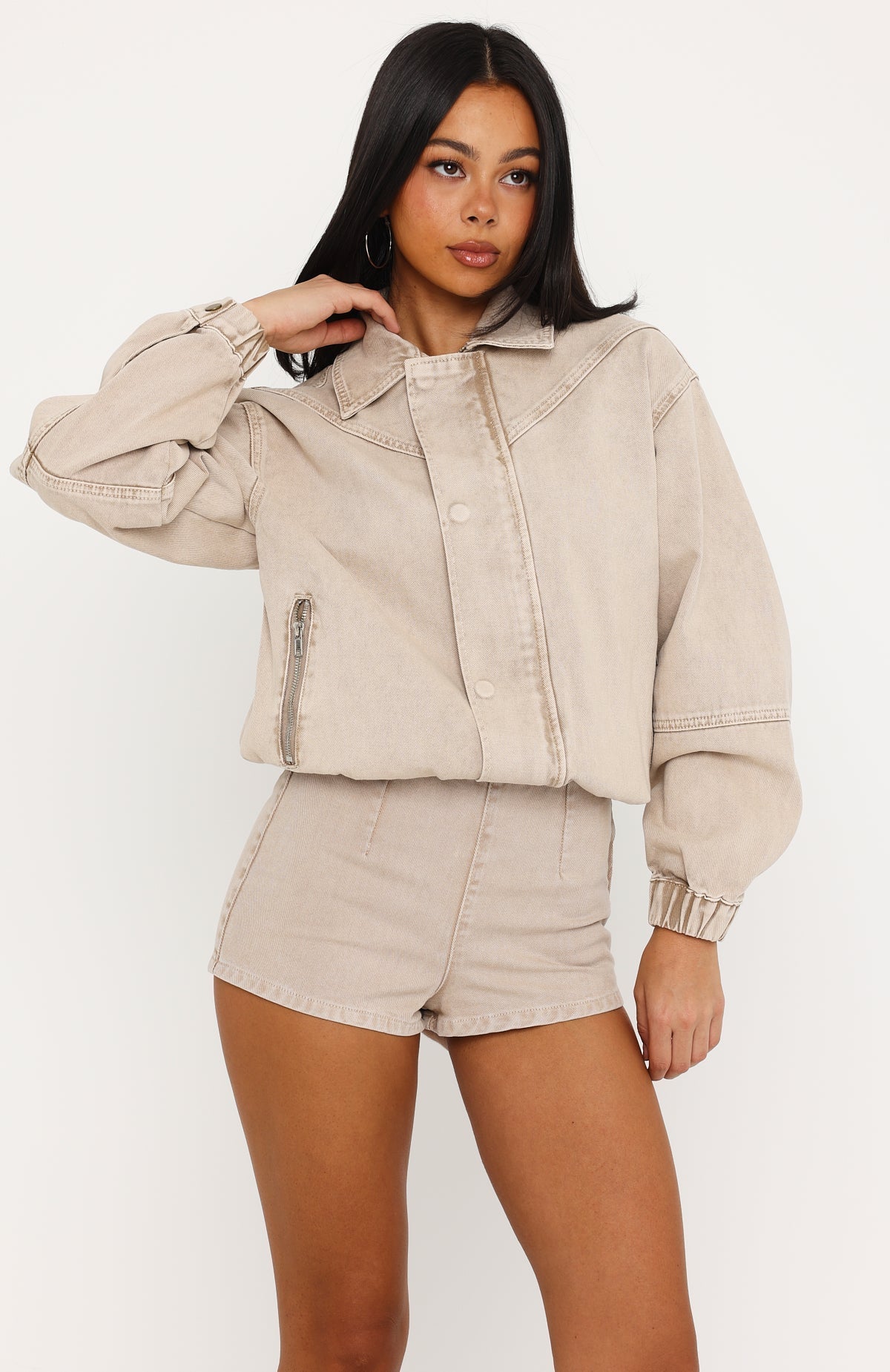 Cooler Than You Denim Bomber Jacket Sesame Wash