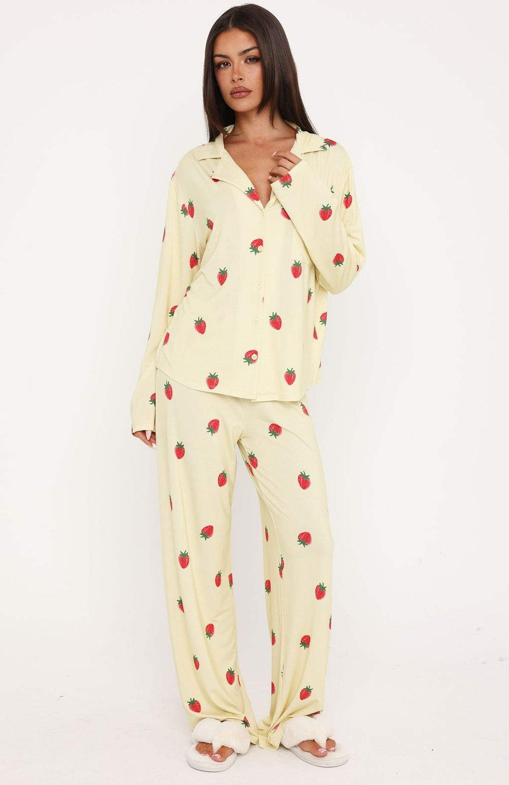 Pillow Talk Printed Long Sleeve Pyjama Set Lemon Strawberry