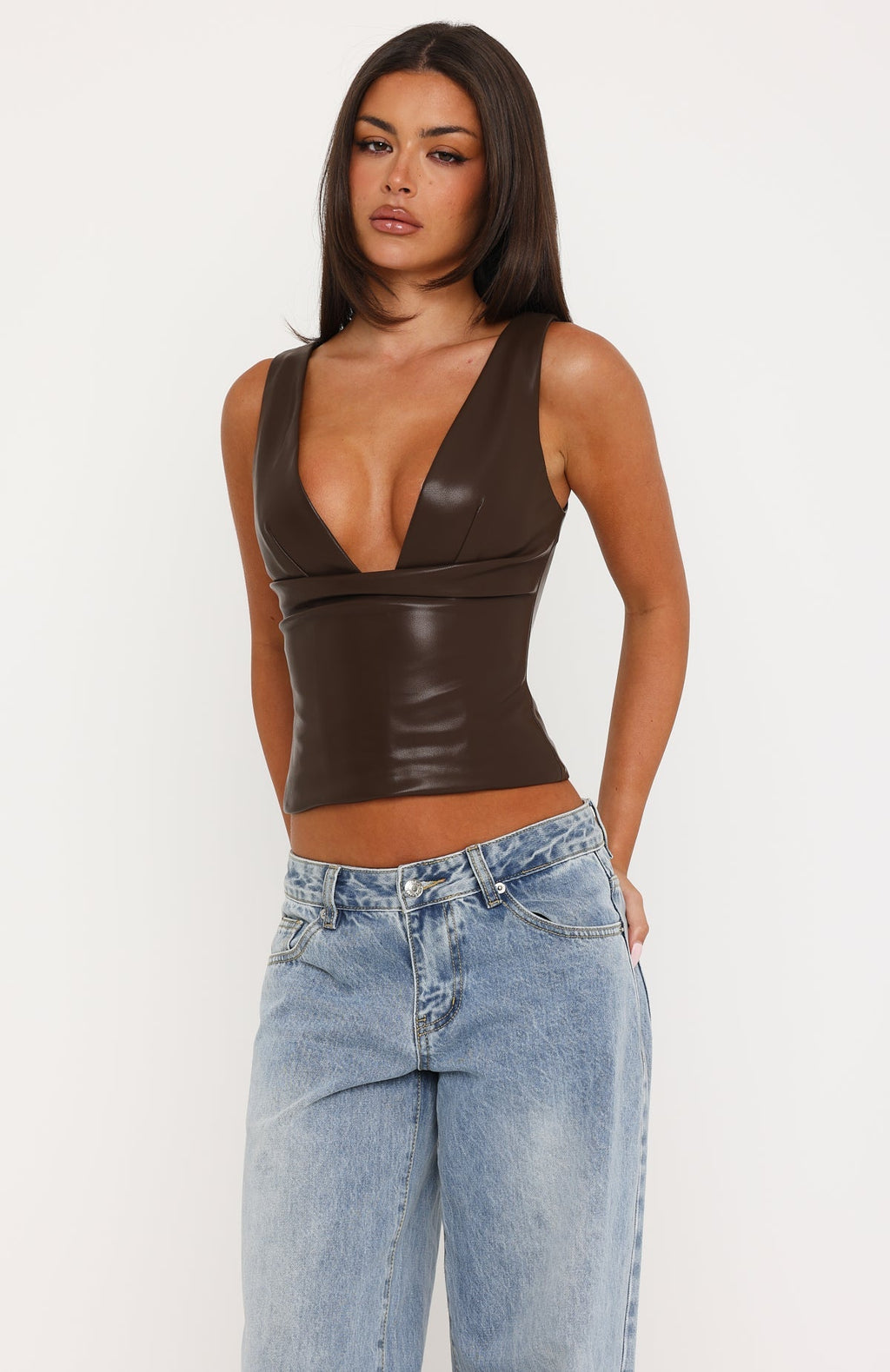 For Her Only PU Bustier Chocolate