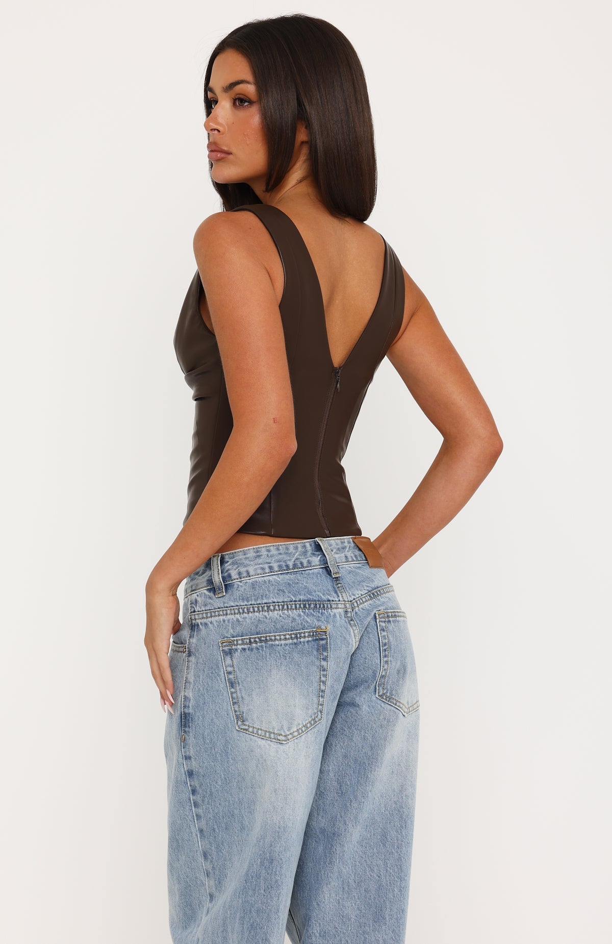 For Her Only PU Bustier Chocolate
