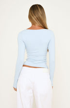 Keep Guessing Long Sleeve Top Baby Blue
