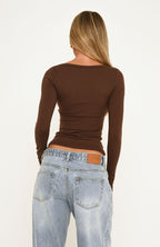 Keep Guessing Long Sleeve Top Espresso