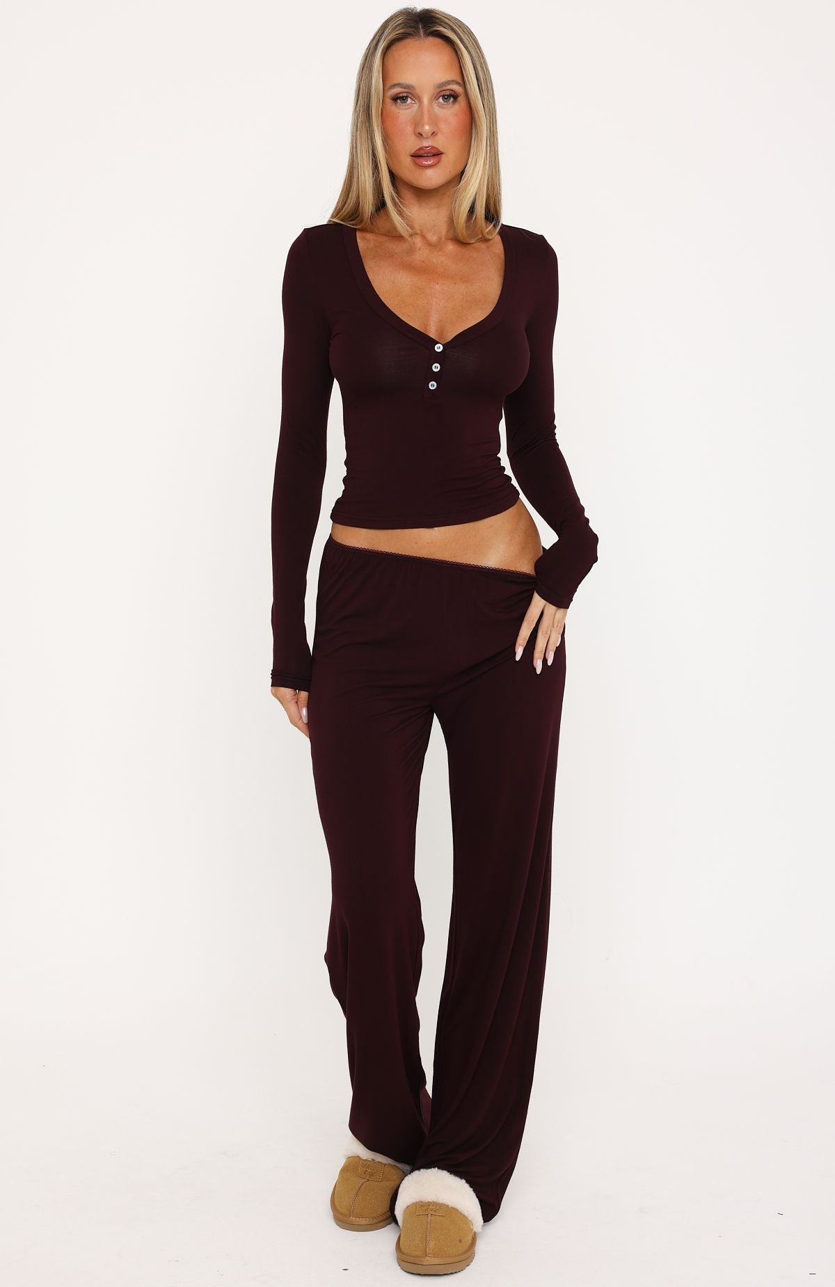 Dreamy Button Up Long Sleeve Pyjama Top Plum