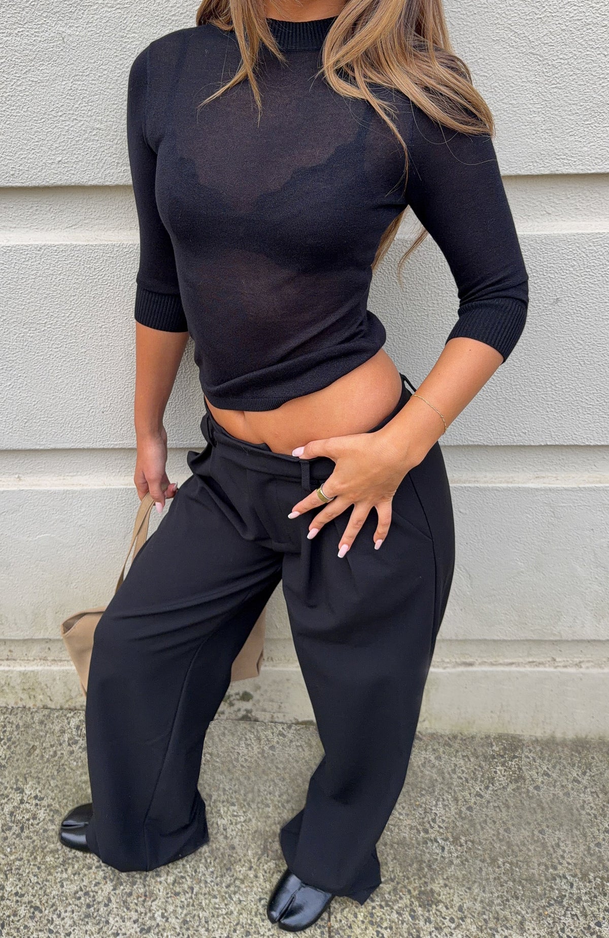 So Tired 3/4 Sleeve Knit Top Black