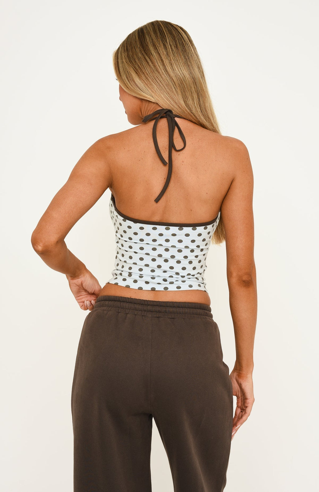Just Peachy Halter Top Dusty Blue/Charcoal