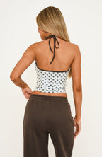 Just Peachy Halter Top Dusty Blue/Charcoal