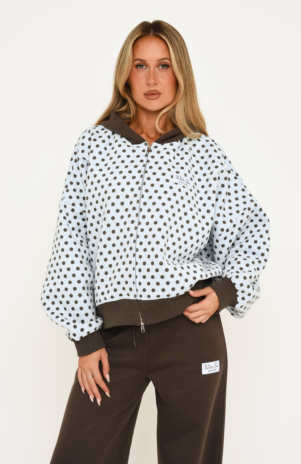 Just Peachy Oversized Slouch Zip Front Hoodie Dusty Blue/Charcoal