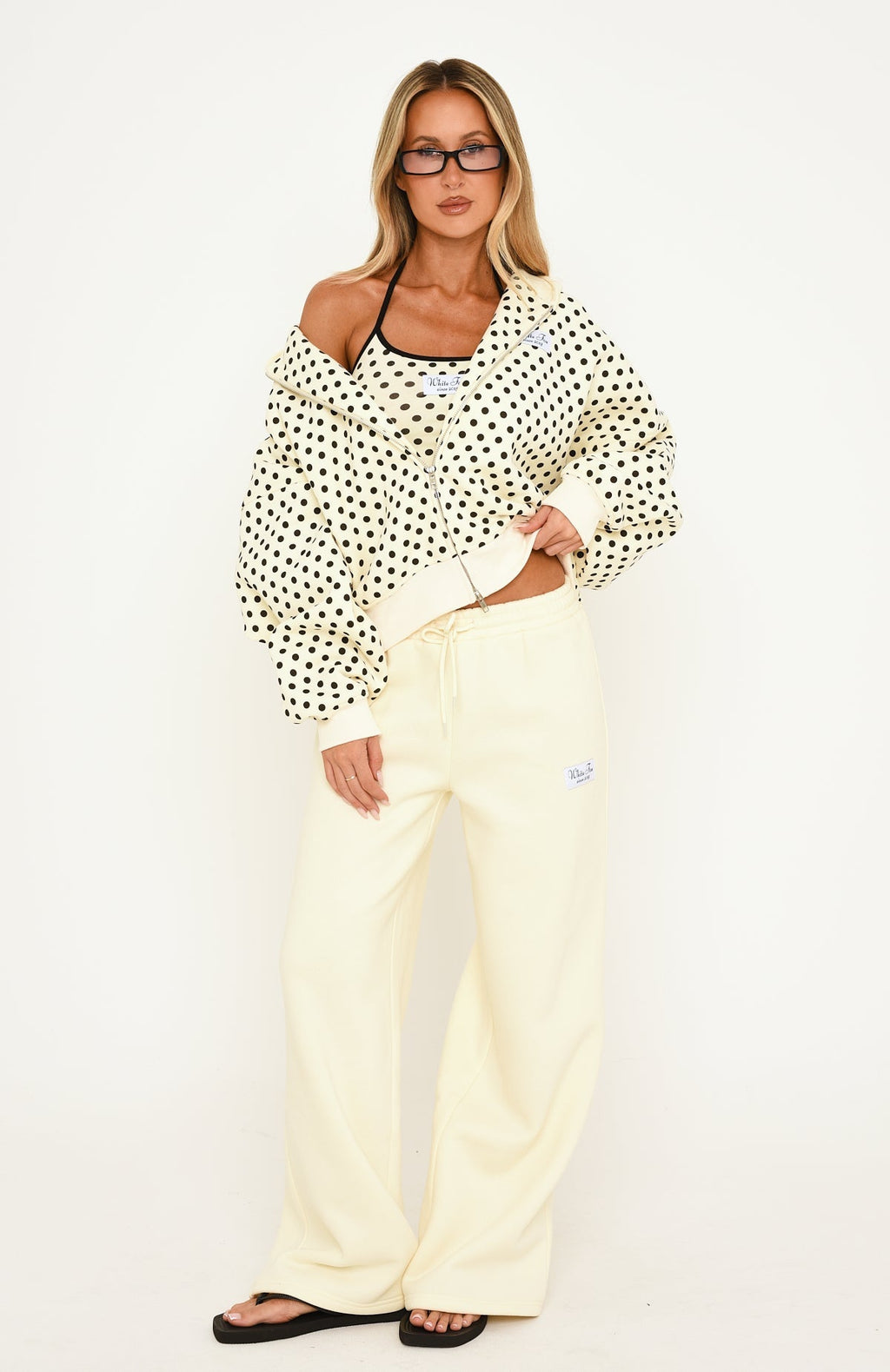 Just Peachy Oversized Slouch Zip Front Hoodie Cream/Black