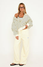 Just Peachy Oversized Slouch Zip Front Hoodie Cream/Black