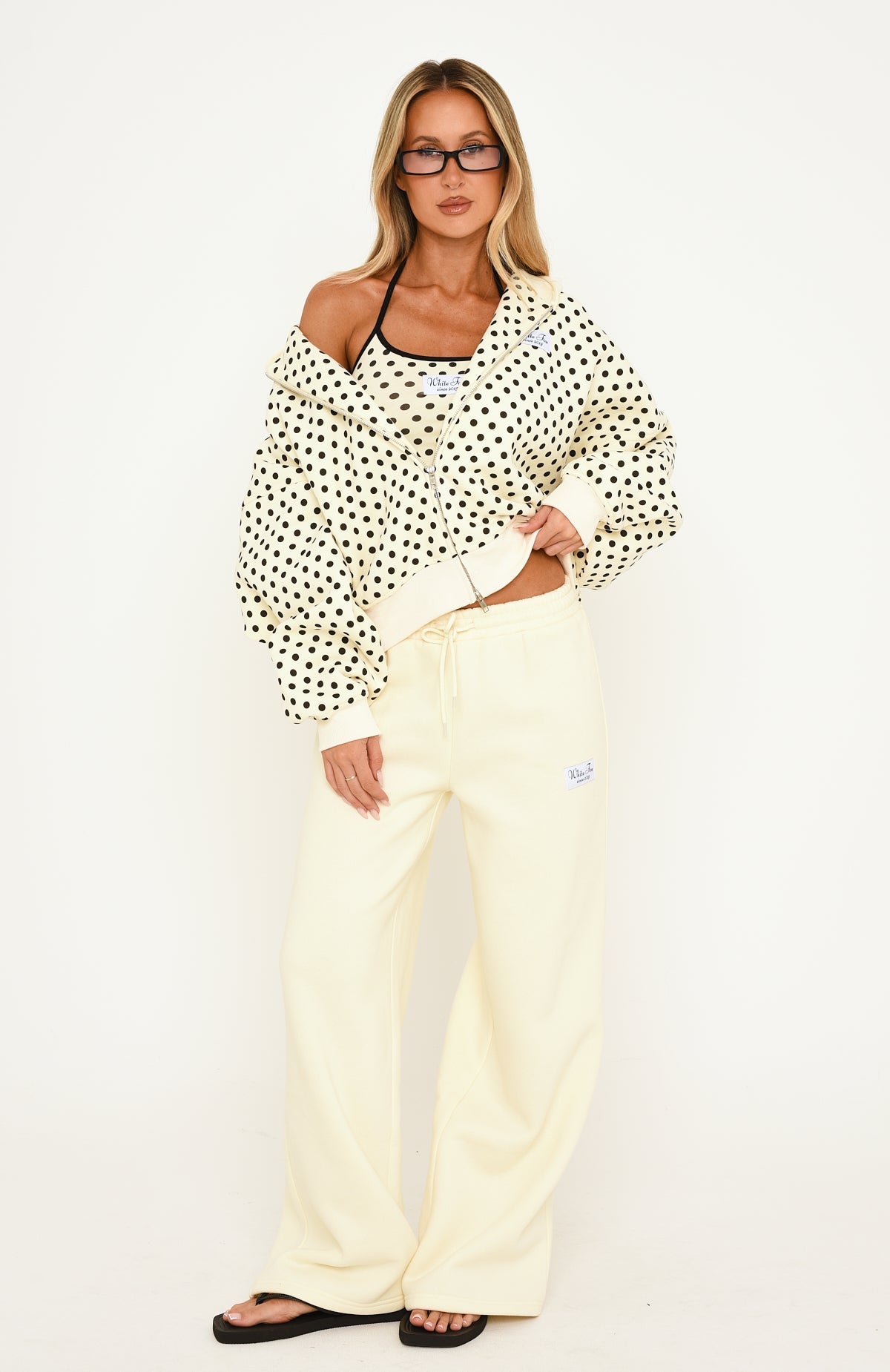 Just Peachy Oversized Slouch Zip Front Hoodie Cream/Black