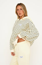 Just Peachy Oversized Slouch Zip Front Hoodie Cream/Black