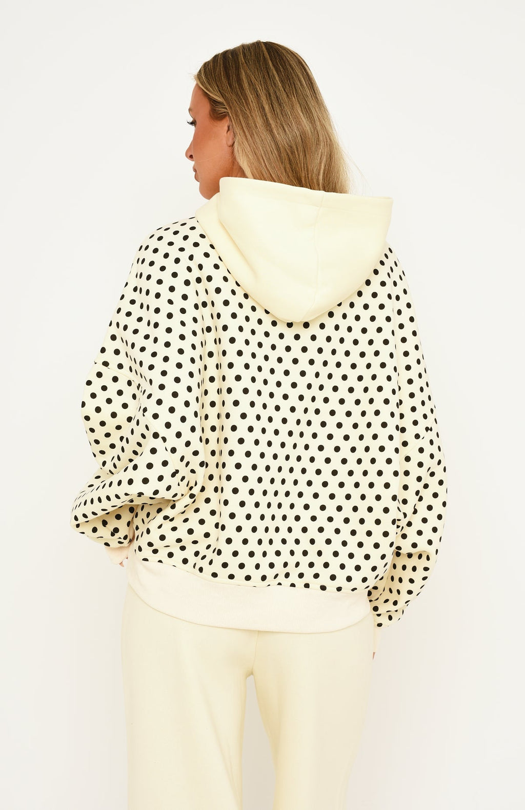 Just Peachy Oversized Slouch Zip Front Hoodie Cream/Black
