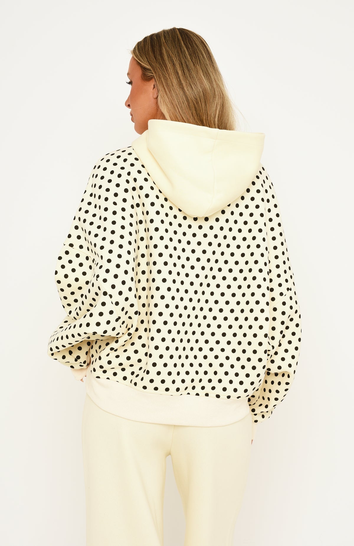 Just Peachy Oversized Slouch Zip Front Hoodie Cream/Black