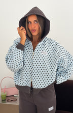 Just Peachy Oversized Slouch Zip Front Hoodie Dusty Blue/Charcoal