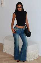 Katherine Mid Rise Flare Leg Jeans Mid Brown Blue Wash