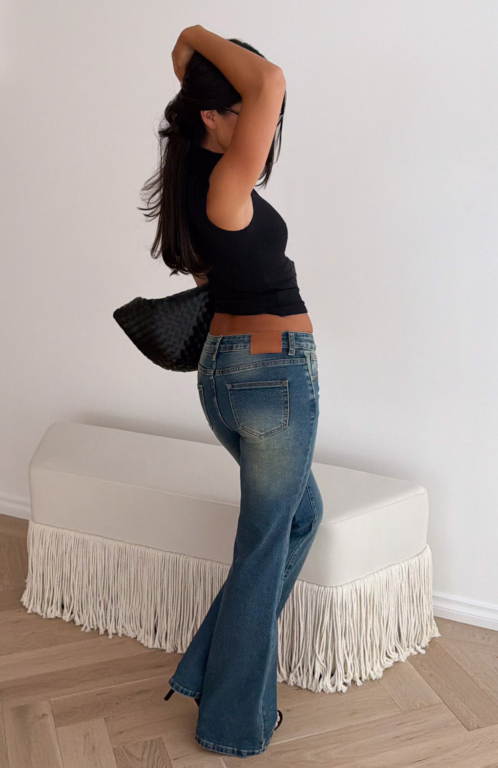 Katherine Mid Rise Flare Leg Jeans Mid Brown Blue Wash