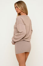 Quiet Wonders Long Sleeve Knit Mini Dress Taupe
