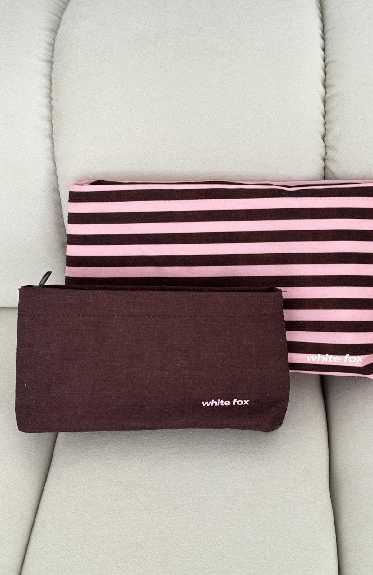Maddox 2 Pack Cosmetic Pouch Chocolate & Pink Stripe