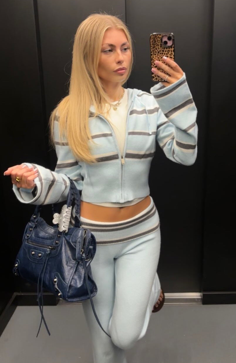 I Just Might Foldover Knit Pants Baby Blue Stripe