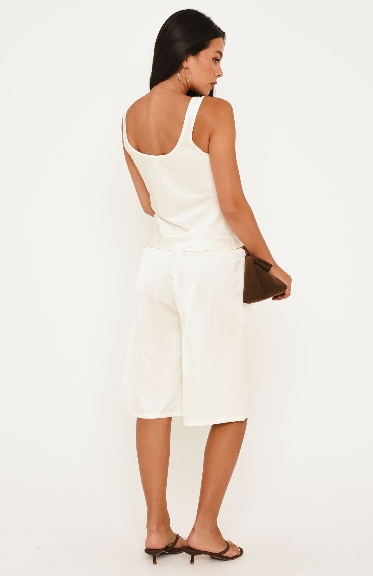 Under Different Stars Longline Satin Shorts Off White
