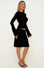 Feeling Alive Knit Midi Skirt Black