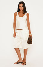 Under Different Stars Longline Satin Shorts Off White