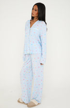 Pillow Talk Printed Long Sleeve Pyjama Set Blue Citrus