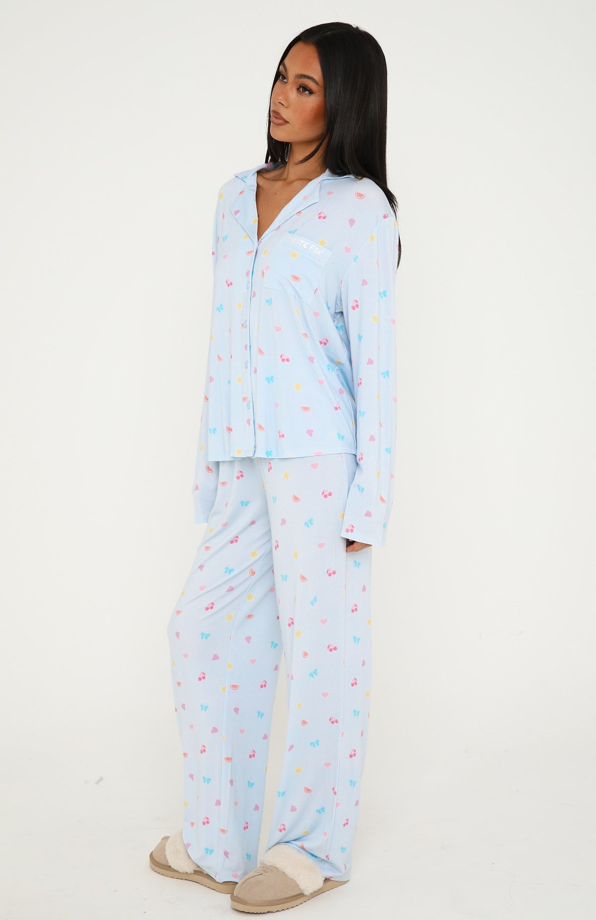 Pillow Talk Printed Long Sleeve Pyjama Set Blue Citrus