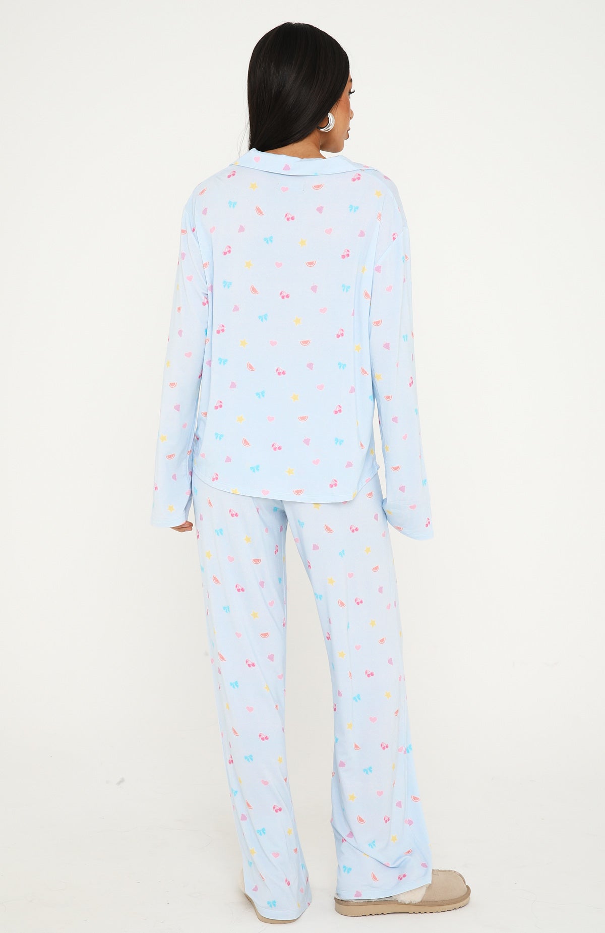 Pillow Talk Printed Long Sleeve Pyjama Set Blue Citrus