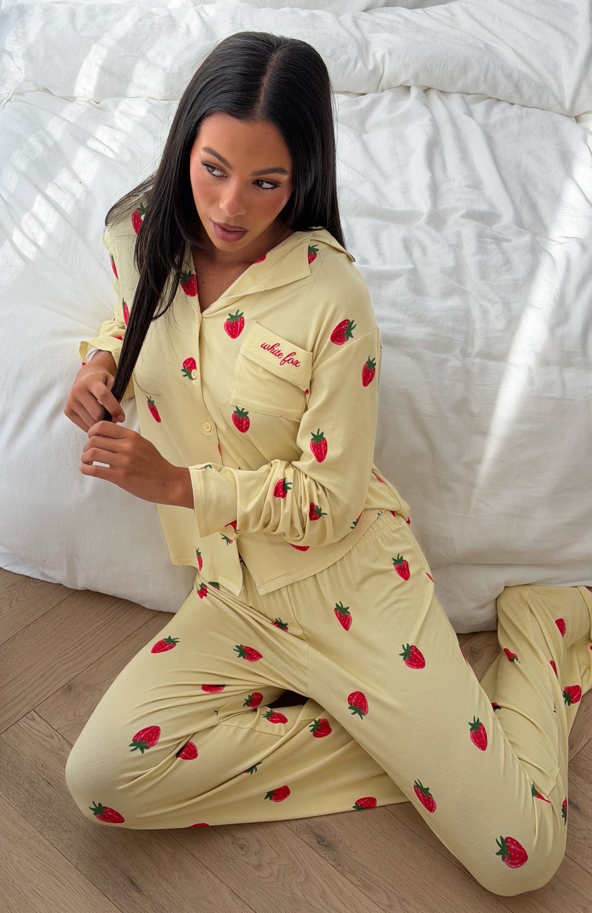 Pillow Talk Printed Long Sleeve Pyjama Set Lemon Strawberry