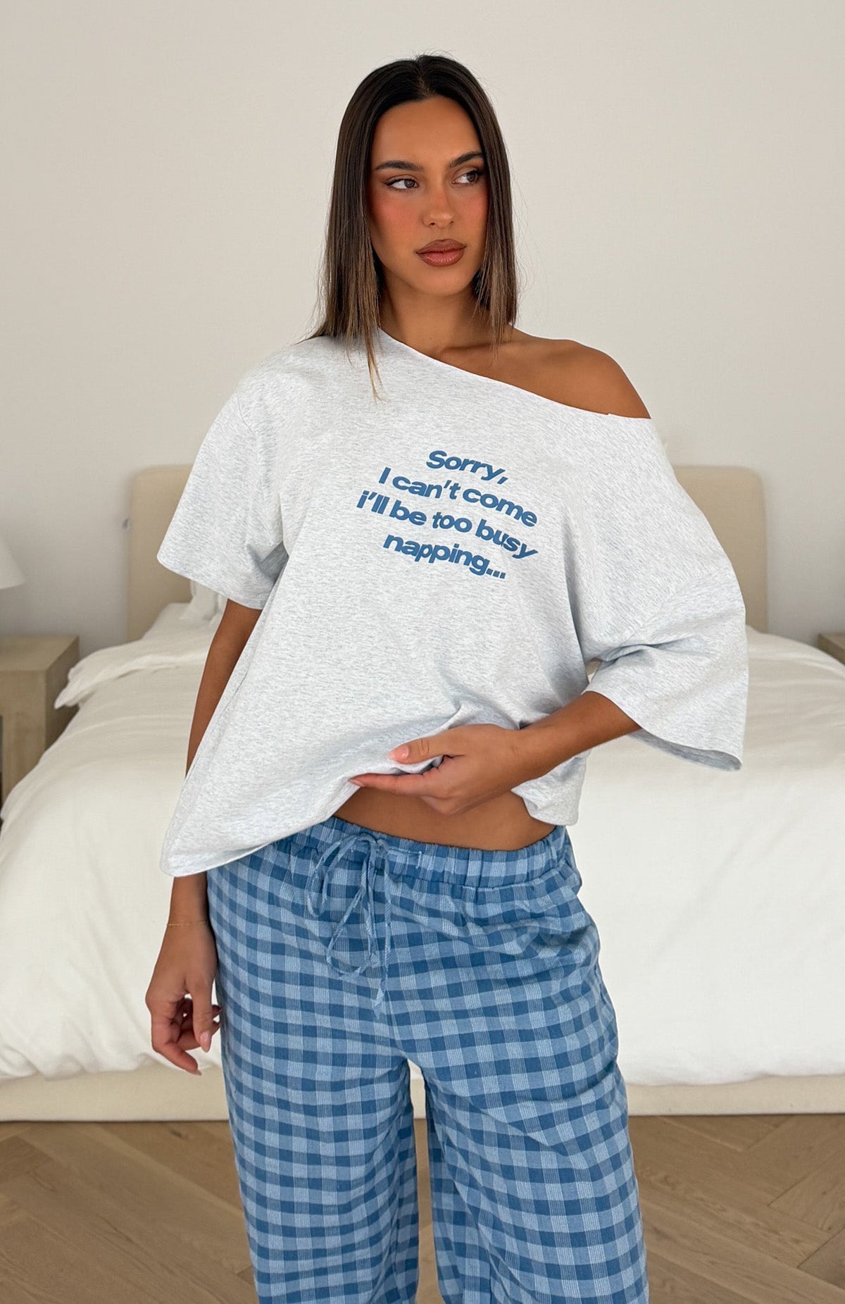 Professional Napper Off Shoulder Pyjama Tee Light Grey Marle