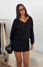 Quiet Wonders Long Sleeve Knit Mini Dress Black