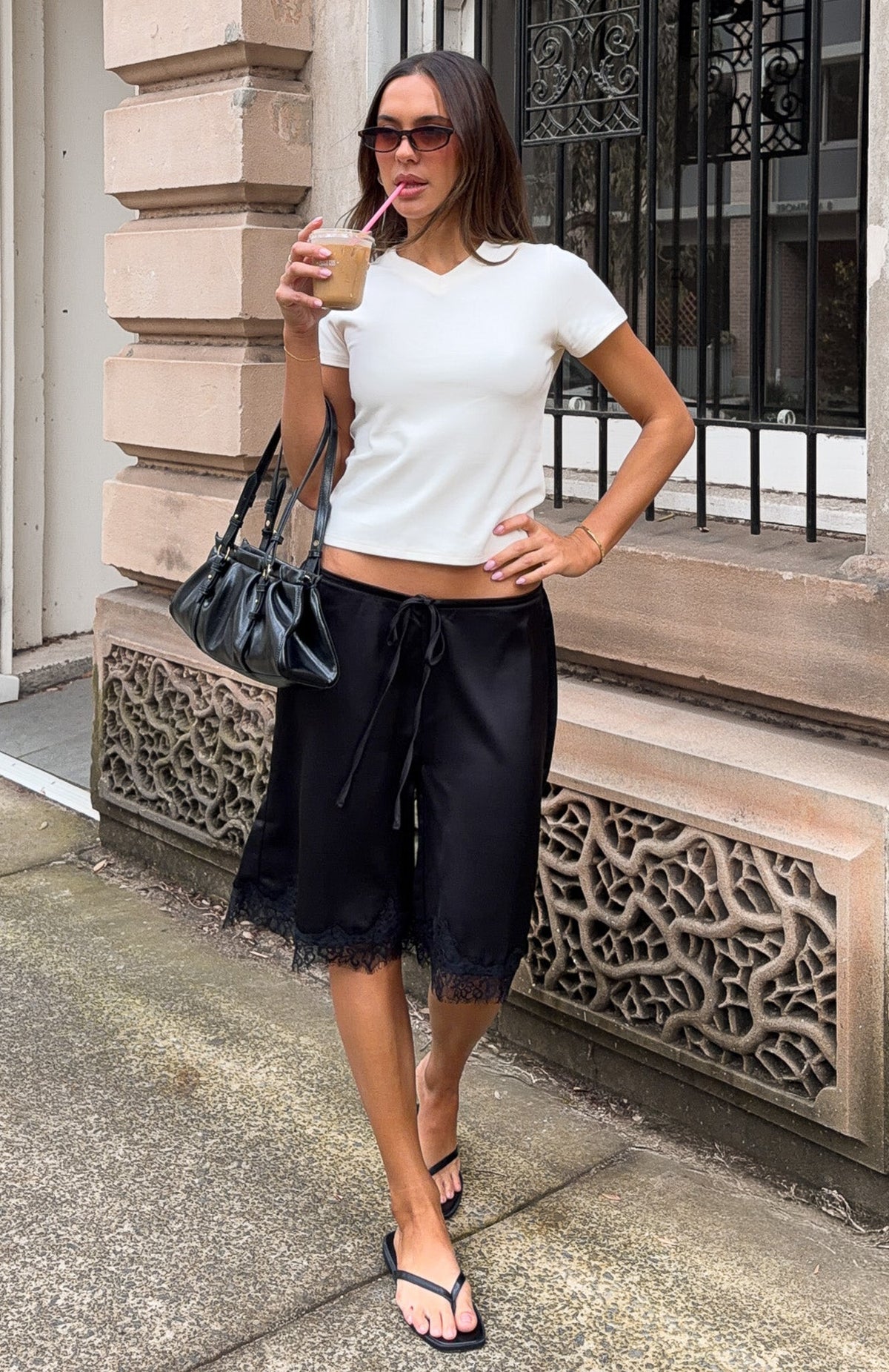 Right Direction Lace Trim Shorts Black