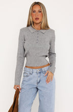 Hard To Impress Long Sleeve Knit Top Grey Marle