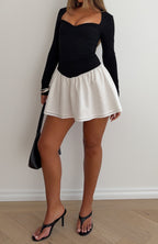 She's Iconic Long Sleeve Mini Dress Black/White