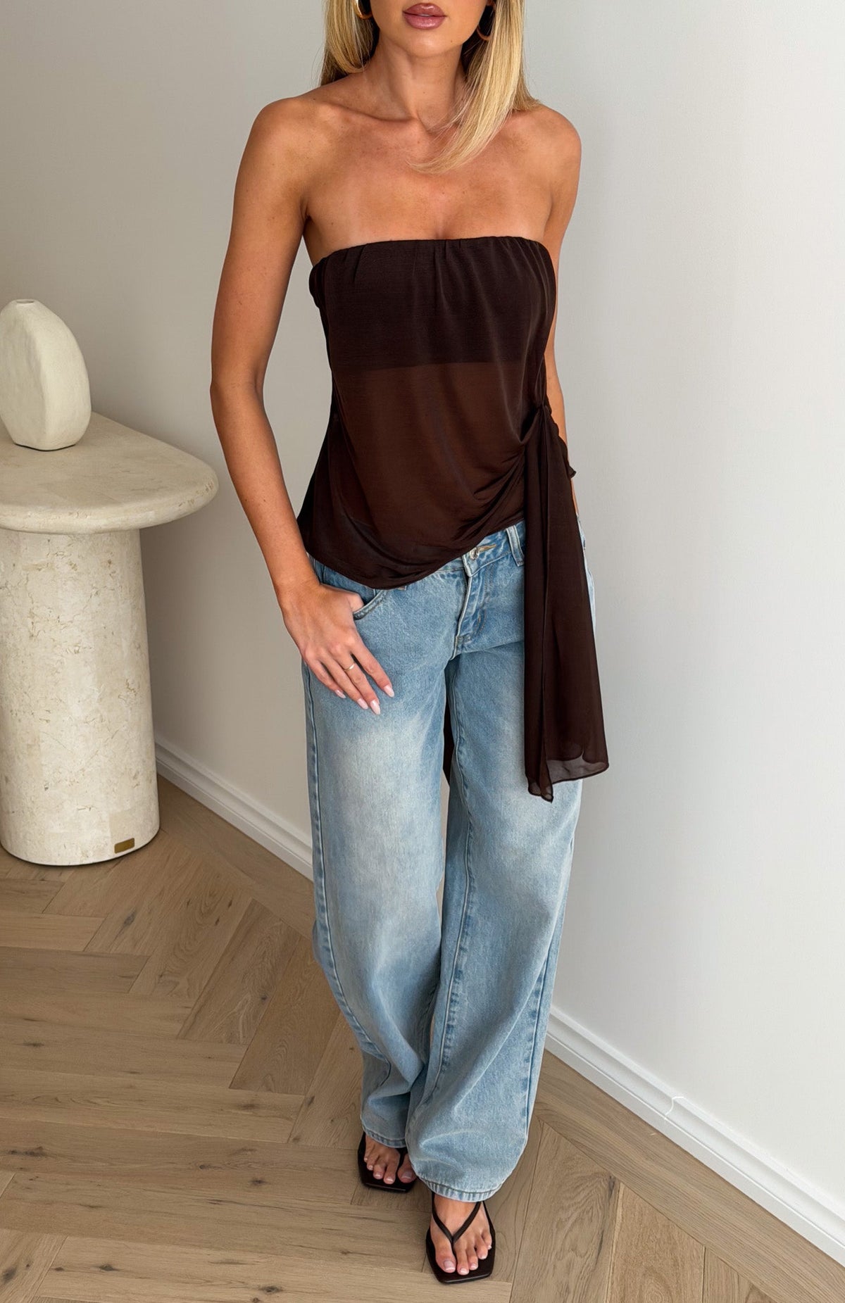 Sheer Intent Strapless Top Chocolate