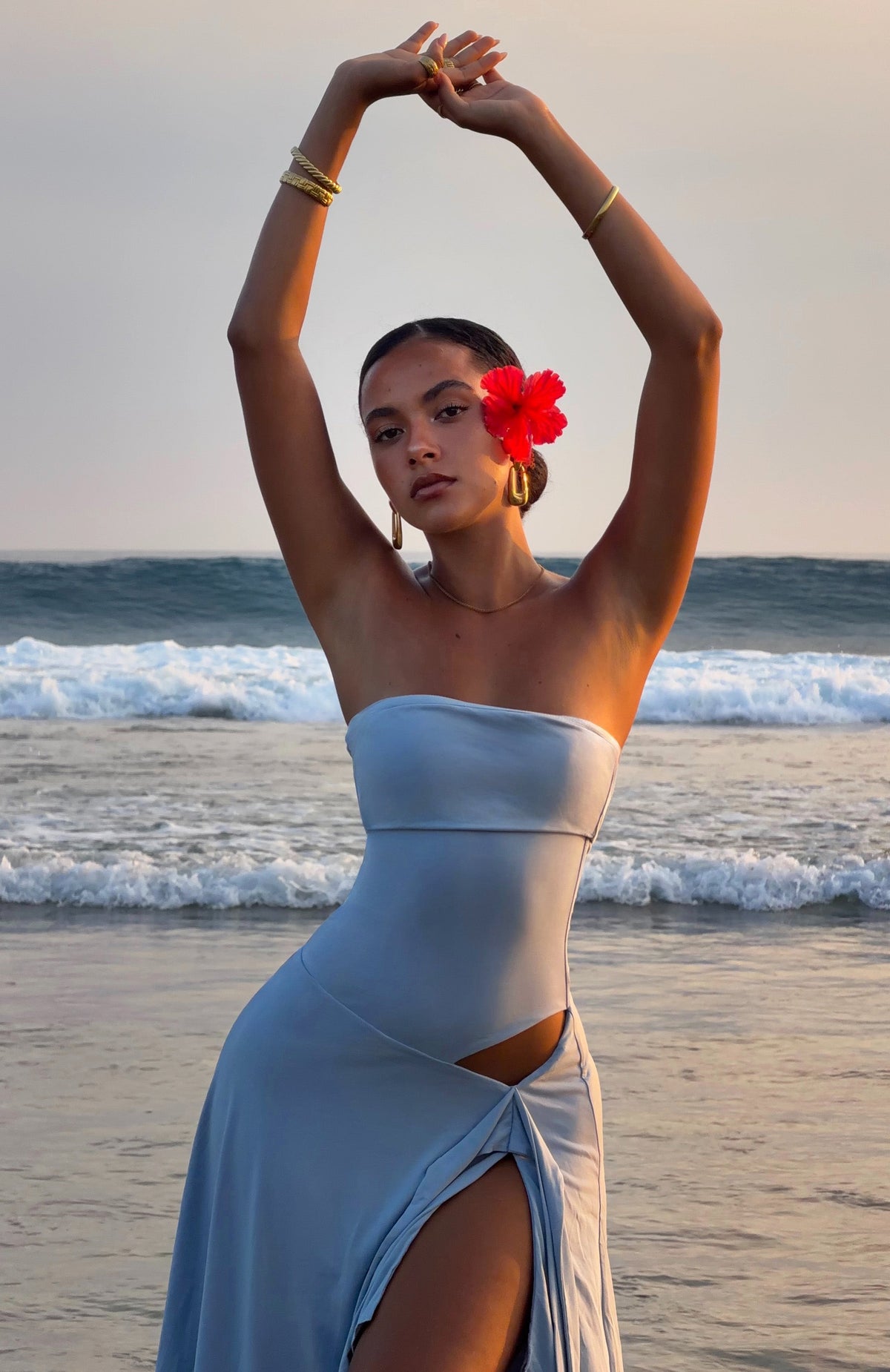 All Eyes Here Strapless Midi Dress Baby Blue