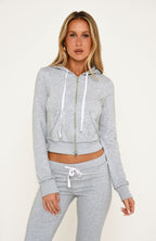 Not Done Yet Zip Up Fitted Hoodie Grey Marle