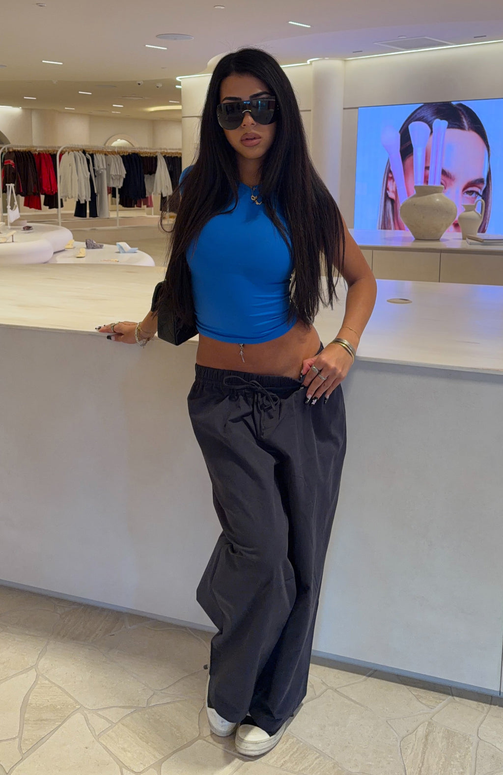 Keep Me Satisfied Cropped Barrel Pants Navy