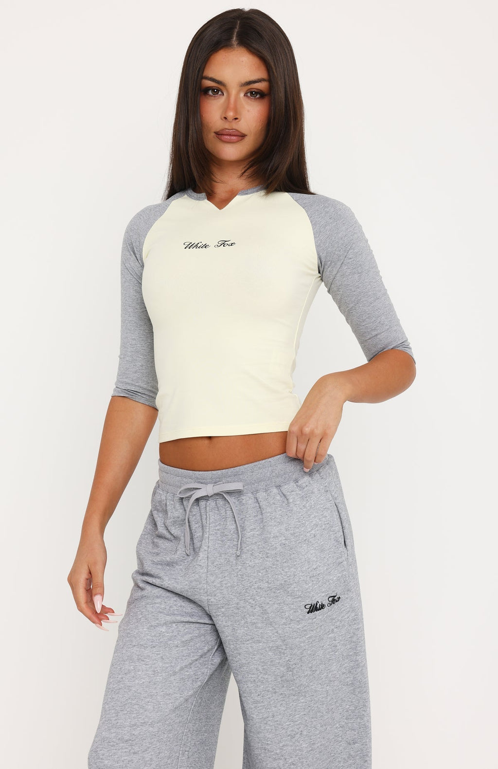 Tatiana Raglan 3/4 Sleeve Top Lemon/Grey