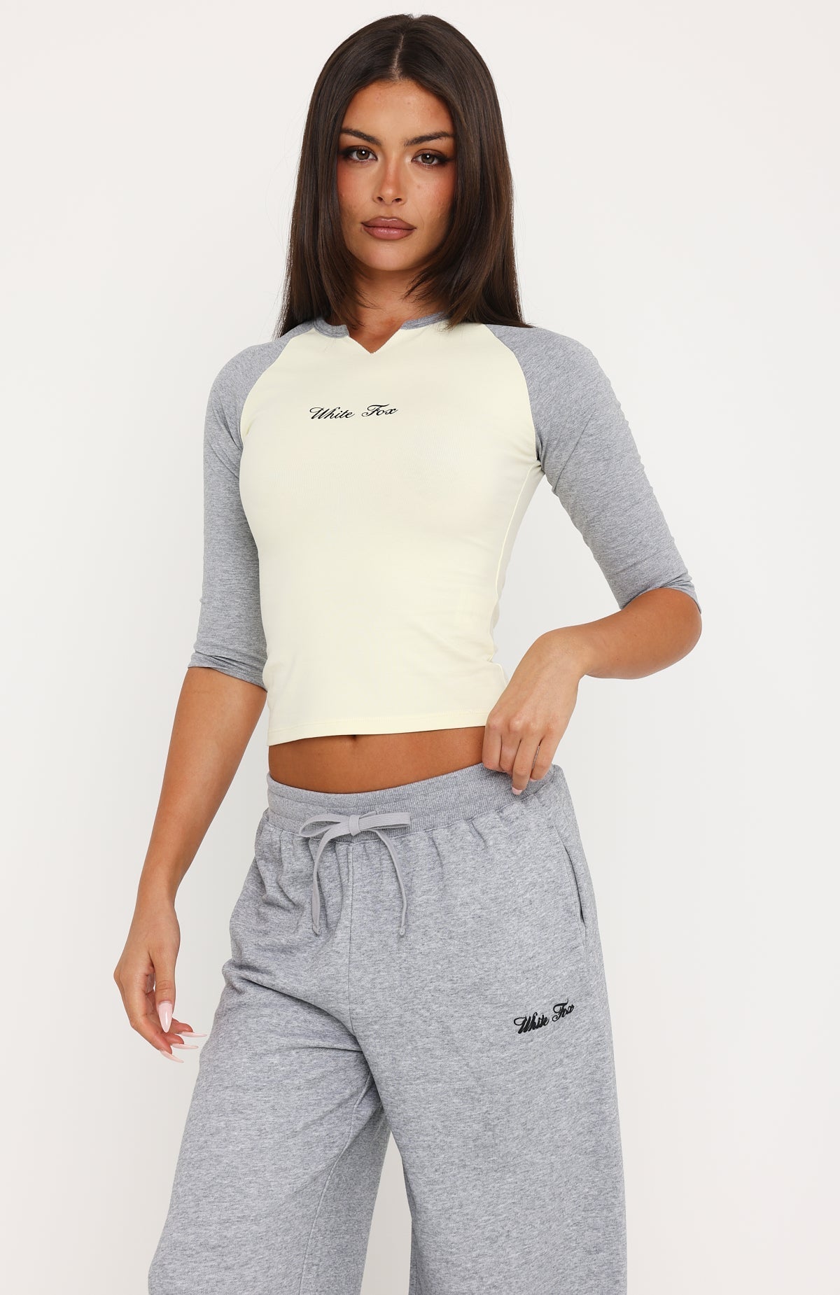 Tatiana Raglan 3/4 Sleeve Top Lemon/Grey