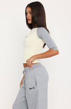Tatiana Raglan 3/4 Sleeve Top Lemon/Grey