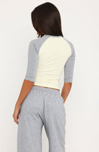 Tatiana Raglan 3/4 Sleeve Top Lemon/Grey