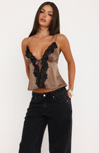 Cutesy Girl Satin Cami Top Mauve