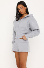 Come A Long Way Cinched Zip Front Hoodie Grey Marle