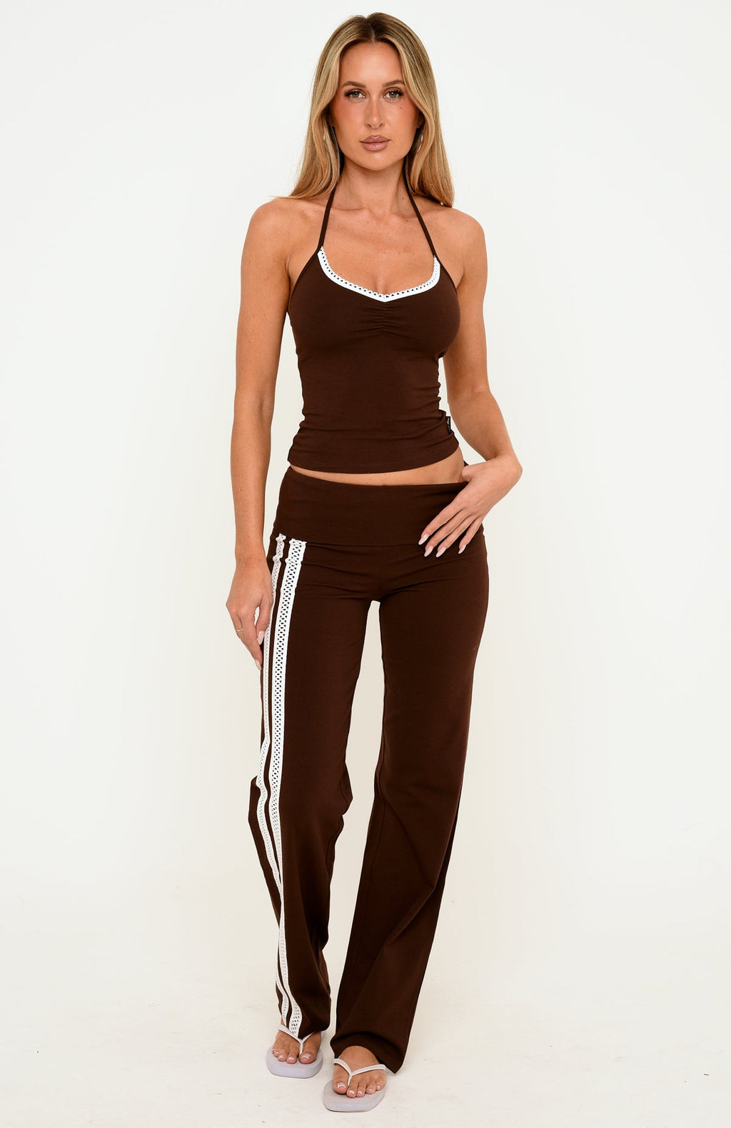 Wandering Off Fold Over Pants Chocolate