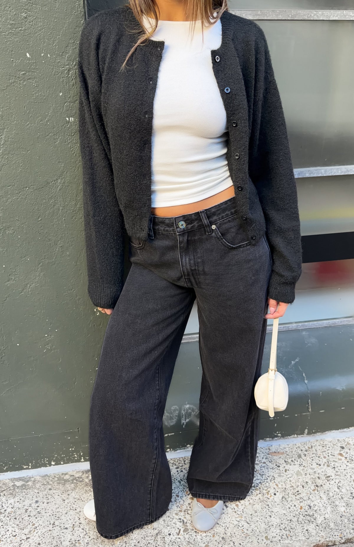 Just My Type Mid Rise Wide Leg Jeans Black Acid Wash